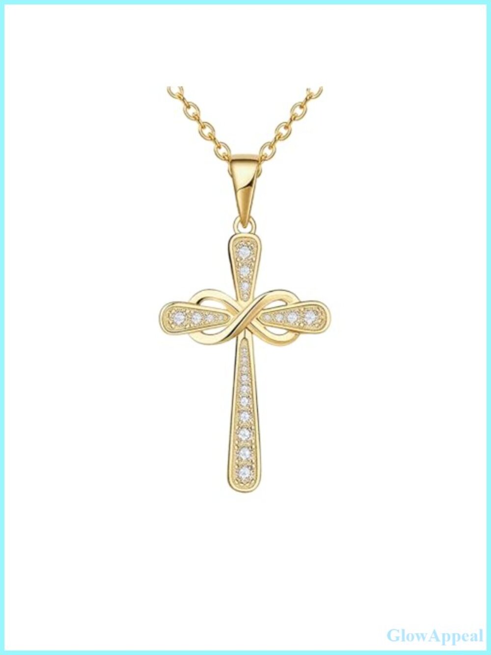 18K Gold Plated Stainless Steel CZ Cross Pendant Necklace 16+2
